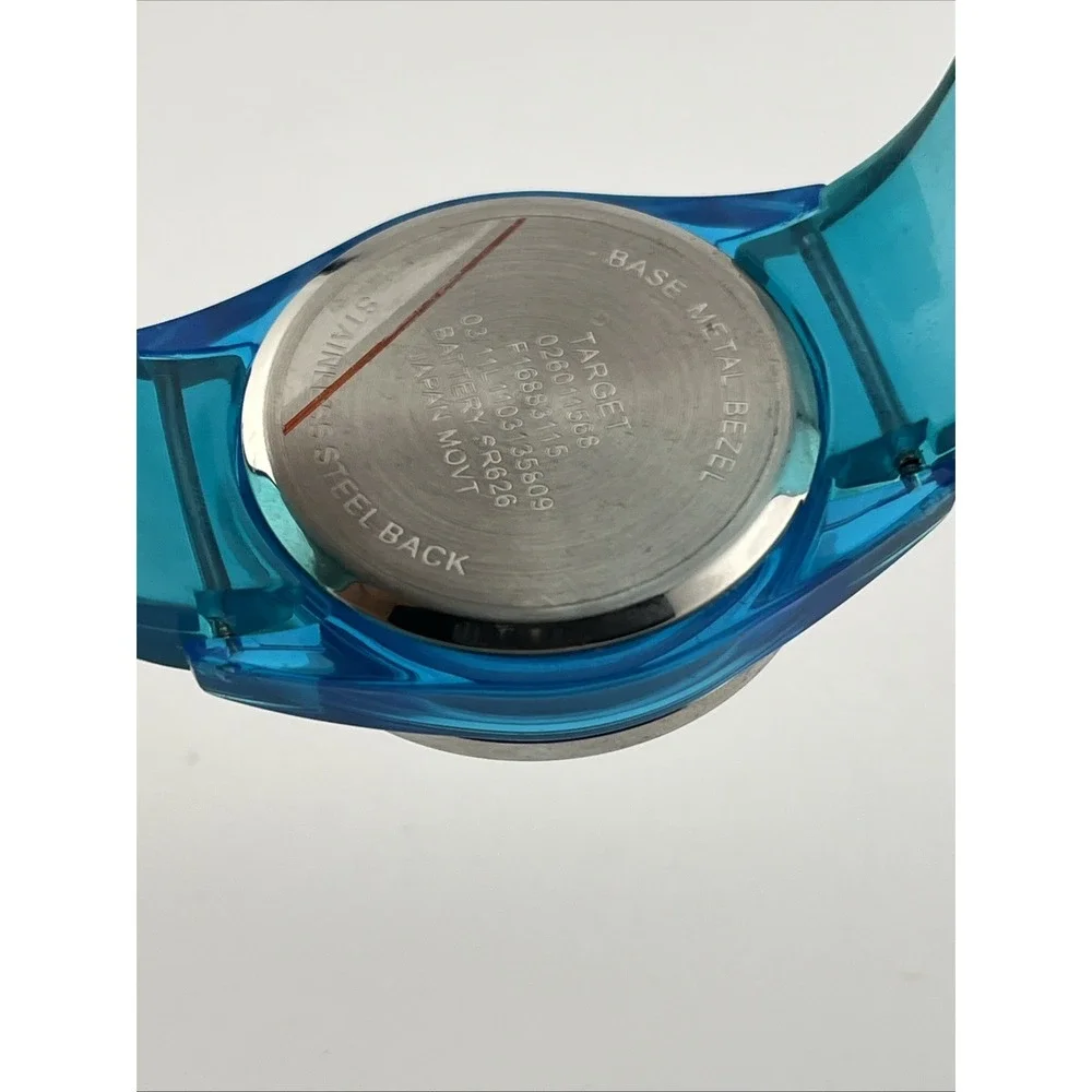 Target Watch Women 36mm Case Blue Plastic Band Silver Bezel- New Battery‎